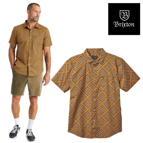 SALE BRIXTON シャツ 半袖 ブリクストン ブラウン　CHARTER PRINT S/S WVN SHIRT