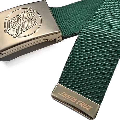 SANTA CRUZ サンタクルーズ ベルト　SANTACRUZ SKATEBOARDS Opus Dot Santa Cruz Web Belt （Matte Gold/Green）