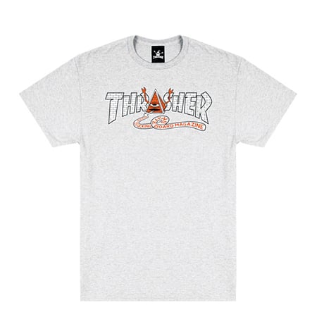 THRASHER スラッシャー Tシャツ 半袖 グレー　THRASHER MAGAZINE x TOY MACHINE PYRAMID T-SHIRT (ASH GREY)