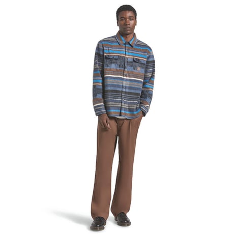 BRIXTON BOWERY シャツ 長袖 ブリクストン ボーダー　BOWERY L/S ARCTIC STRETCH FLEECE （MOOD INDIGO BLANKET STRIPE）