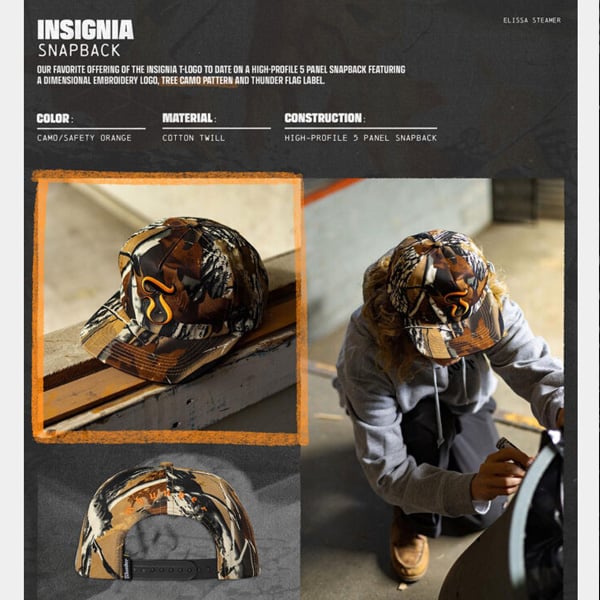 【新品未使用】サンダートラックス　スナップバックキャップ THUNDER TRUCKS サンダー スケボー キャップ カモ INSIGNIA SNAPB