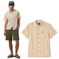 BRIXTON シャツ 半袖 ブリクストン メンズ オレンジ系　CRU SLUB S/S WVN SHIRT（HAZELNUT/PAINTERLY STRIPE）