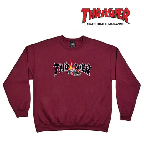 SALE THRASHER MAGAZINE  スラッシャー スウェット トレーナー ワイン ロゴ　COP CAR CREWNECK SWEAT  (MAROON)