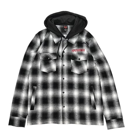 SPITFIRE WHEELS シャツ フード 長袖 スピットファイア　SPIT FIRE DEMONSEED HOODED FLANNEL SHIRT （BLACK/WHITE）