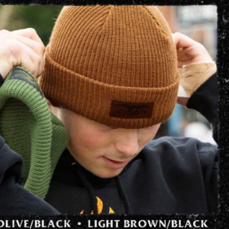 ANTIHERO SKATEBOARDS ビーニー 茶色 アンタイヒーロー　ANTI HERO STOCK EAGLE LABEL CUFF BEANIE（LT BROWN/BLACK）