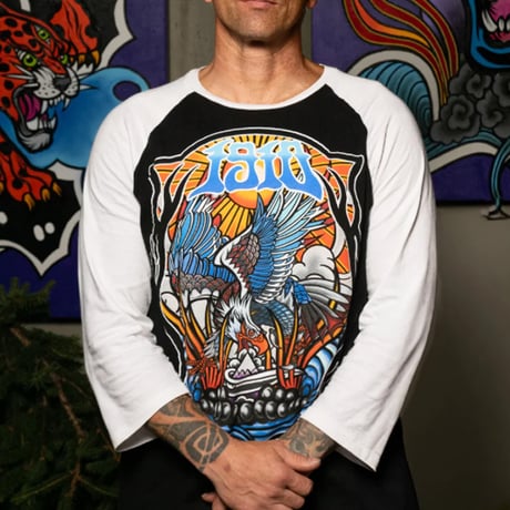 1910 9teenten Tシャツ ラグラン ブラックｘホワイト　1910 Ojo Rojo LS Raglan Tee （Black/White） 7分袖 ナインティーン テン