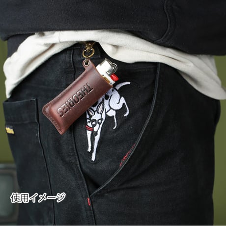 THEORIES ライターケース　Theories Stamp Logo Embossed Genuine Leather Lighter Case Keychain Brown