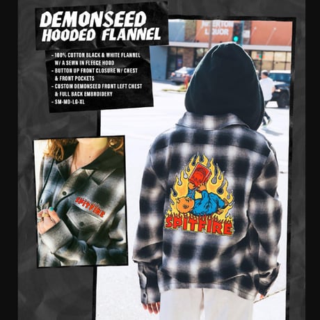 SPITFIRE WHEELS シャツ フード 長袖 スピットファイア　SPIT FIRE DEMONSEED HOODED FLANNEL SHIRT （BLACK/WHITE）