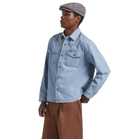 BRIXTON シャツ 長袖 ブリクストン メンズ　HERRINGBONE LW RELAXED OVERSHIRT (LIGHT WASH DENIM HERRINGBONE)