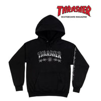 SALE THRASHER スラッシャー パーカー 黒 ロゴ　THRASHER MAGAZINE BARBED WIRE HOODIE （BLACK）