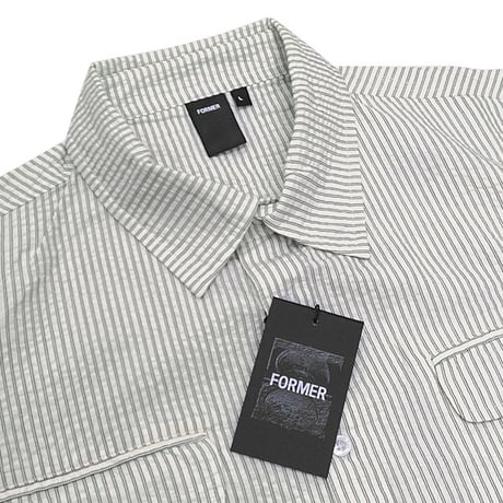 FORMER シャツ 長袖 サッカー フォーマー　FORMER BROADCAST SEERSUCKER LS SHIRT (BONE BLACK）