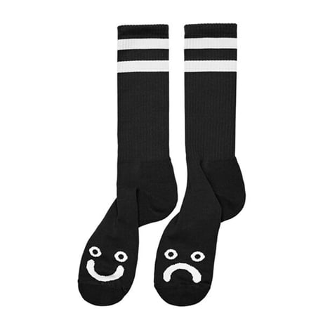 POLAR SKATE CO ロング ソックス ポーラー メンズ ブラック ホワイト　HAPPY SAD SOCKS - LONG （2カラー）