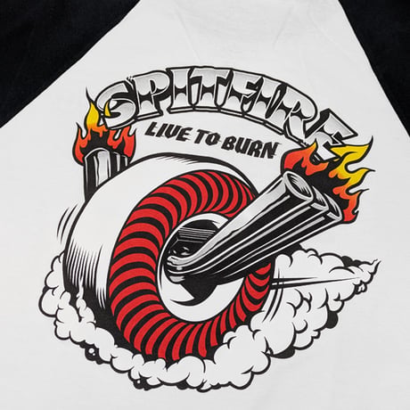 SPITFIRE WHEELS Tシャツ ７分袖 スピットファイア　BURNOUT 3/4 SLEEVE RAGLAN TEE （WHITE/BLACK）