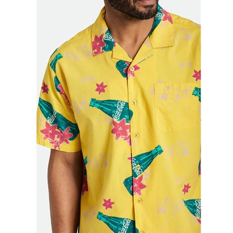 SALE BRIXTON シャツ 半袖 ブリクストン メンズ　COCA-COLA BUNKER S/S WVN SHIRT（YELLOW）