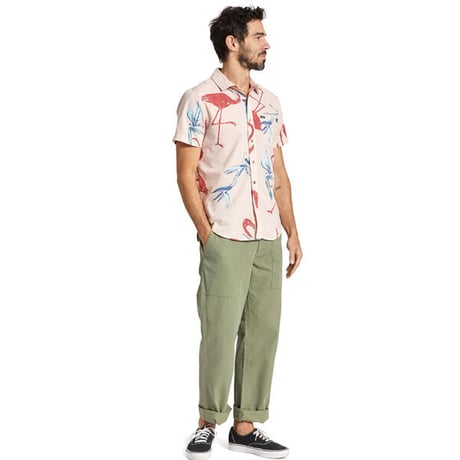SALE BRIXTON シャツ 半袖 ブリクストン メンズ　CHARTER PRINT S/S WVN SHIRT （CORAL PINK）