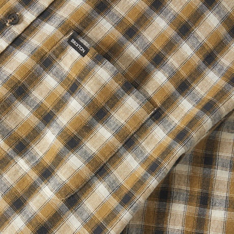 BRIXTON シャツ 半袖 ブリクストン メンズ 　CRU LINEN BLEND PLAID S/S WVN SHIRT （BLACK/TOBACCO PLAID）