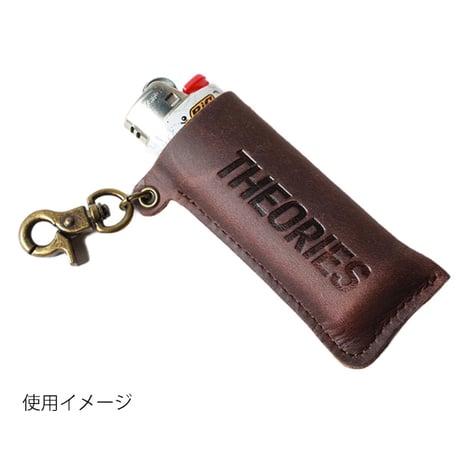 THEORIES ライターケース　Theories Stamp Logo Embossed Genuine Leather Lighter Case Keychain Brown