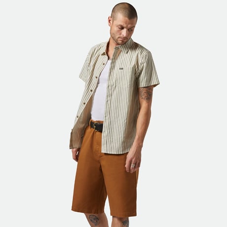 BRIXTON シャツ 半袖 ブリクストン メンズ グリーンＸベージュ　CHARTER PRINT S/S WVN SHIRT