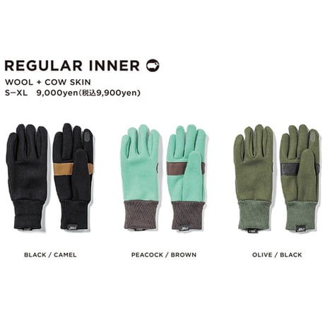 25-26 GREENCLOTHING インナーグローブ　GREEN CLOTHING REGULAR INNER GLOVE  男性&女性用（BLACK　OLIVE) グリーンクロージング