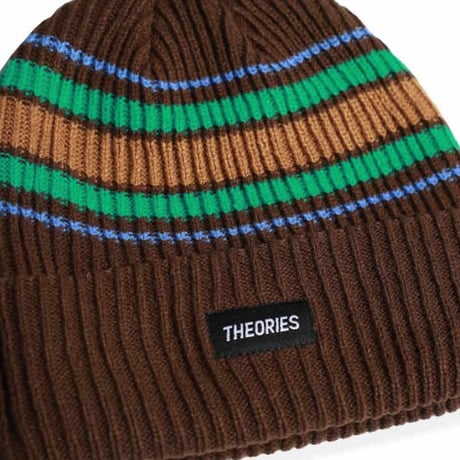 THEORIES ビーニー セオリーズ 茶色　Theories BURST STRIPE Knit Beanie Hat （Cedar）