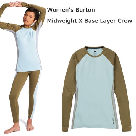 BURTON バートン レディース インナー Women's Burton Midweight X Base Layer Crew （Martini Olive / Ether Blue)