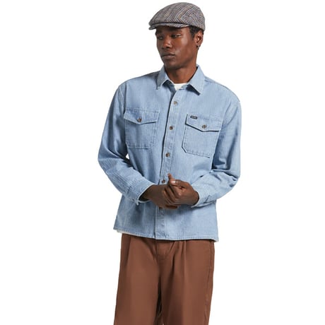 BRIXTON シャツ 長袖 ブリクストン メンズ　HERRINGBONE LW RELAXED OVERSHIRT (LIGHT WASH DENIM HERRINGBONE)