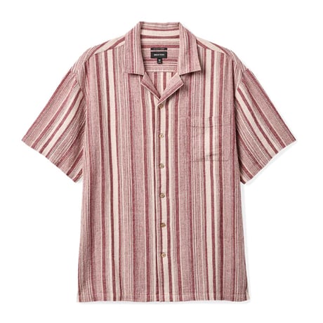SALE BRIXTON シャツ 半袖 ブリクストン メンズ　BUNKER SEERSUCKER S/S WVN SHIRT （CRANBERRY JUICE/OFF WHITE）