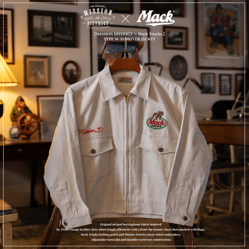 MISSION DISTRICT × Mack Truck JACKET White】 TYPE M-50 DRIVER JACKET【MISSION DISTRIC