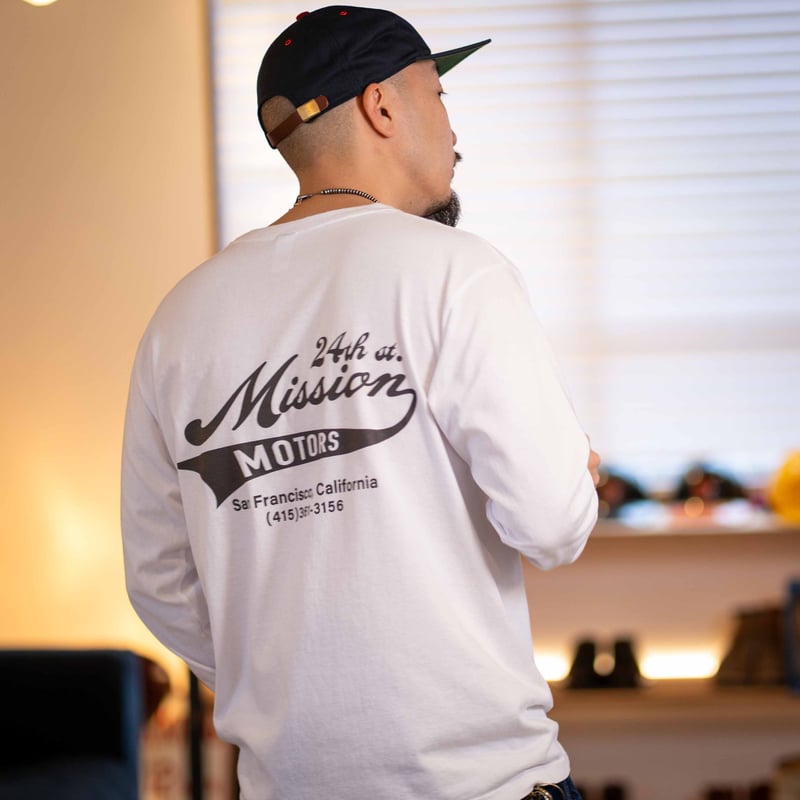 MISSION DISTRICT 81 ロングスリーブ 24th st. Mission Motors Long Sleeve T shirt (Wh