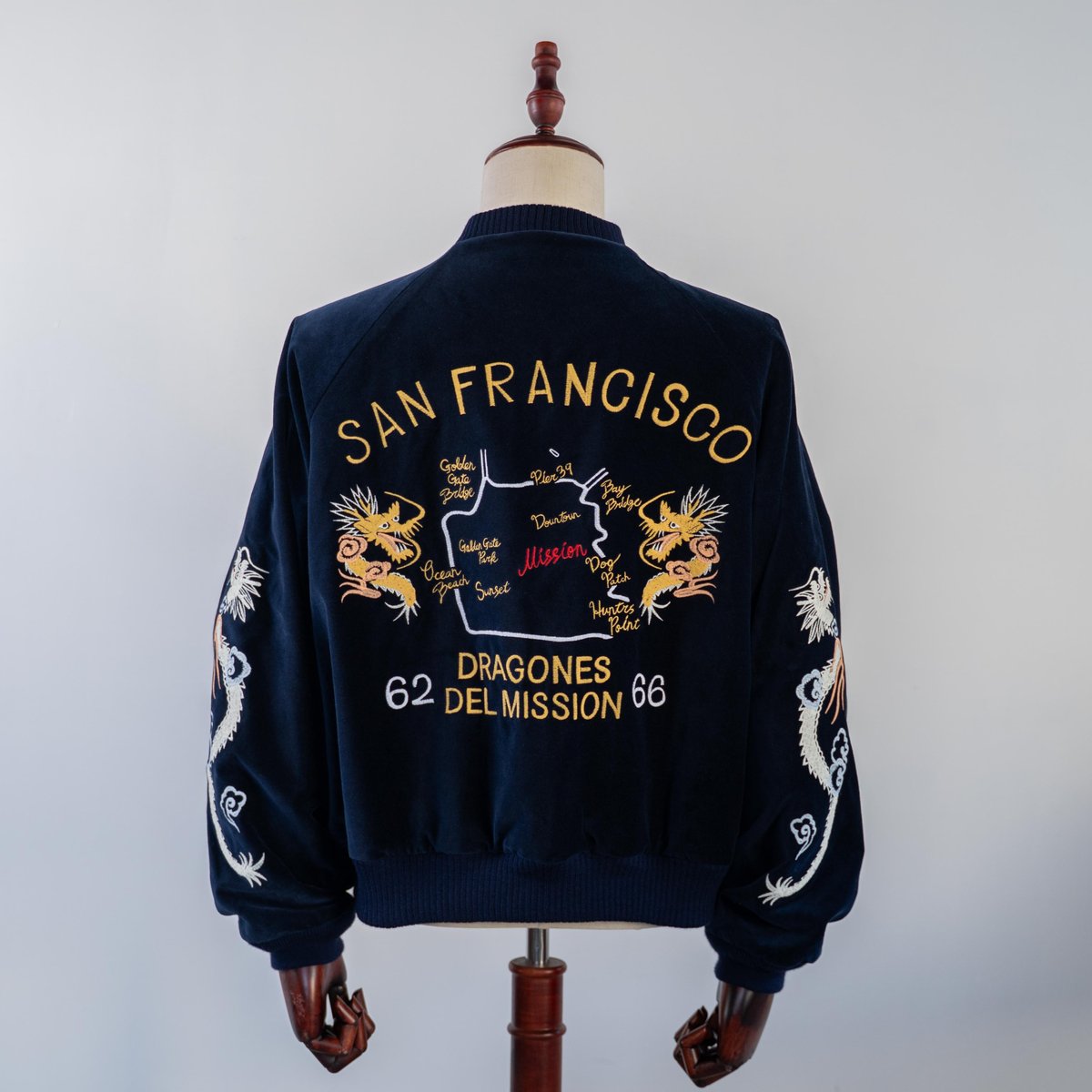 Navy】DRAGONES DEL MISSION Velveteen Jacket | N