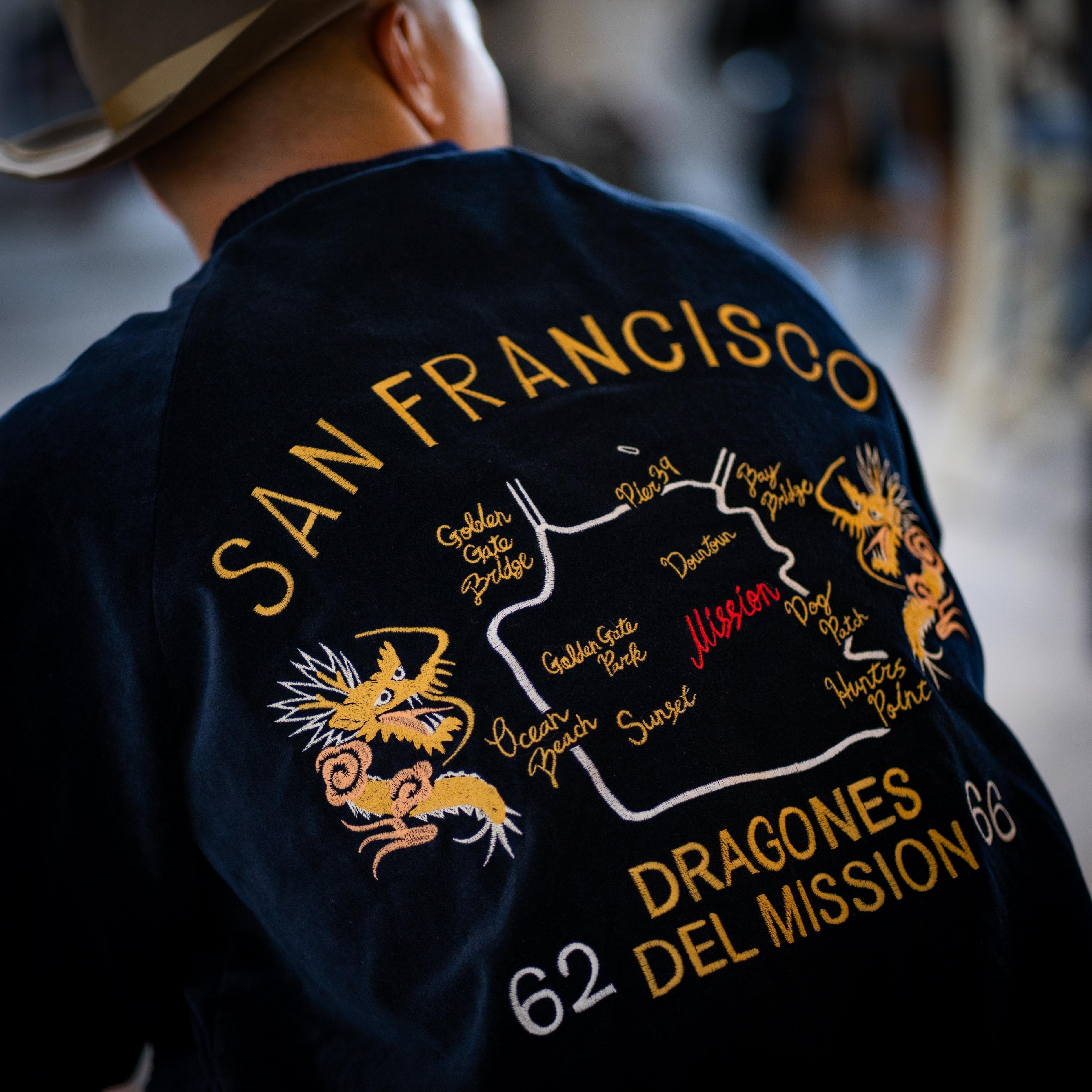 Navy】DRAGONES DEL MISSION Velveteen Jacket | N