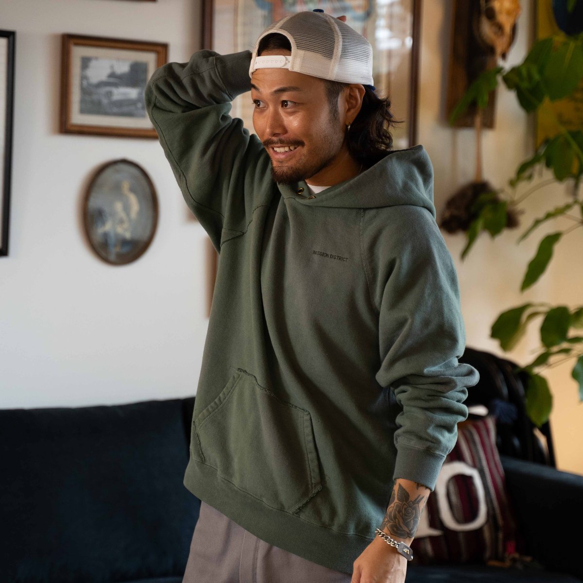 MISSION DISTRICT SUN FADED パーカー Lサイズ GREEN】MISSION DISTRICT SUN FADED PULLOVER HOOD