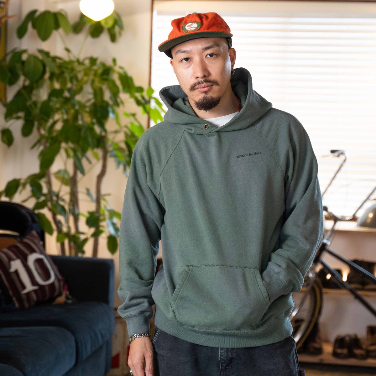 GREEN】MISSION DISTRICT SUN FADED PULLOVER HOOD