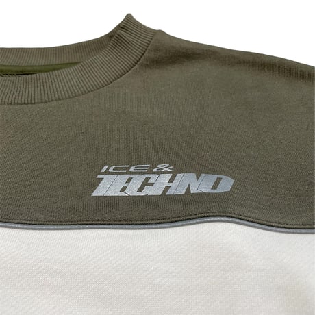 COLOR BLOCK PIPING CREW [OLIVE x WHITE]