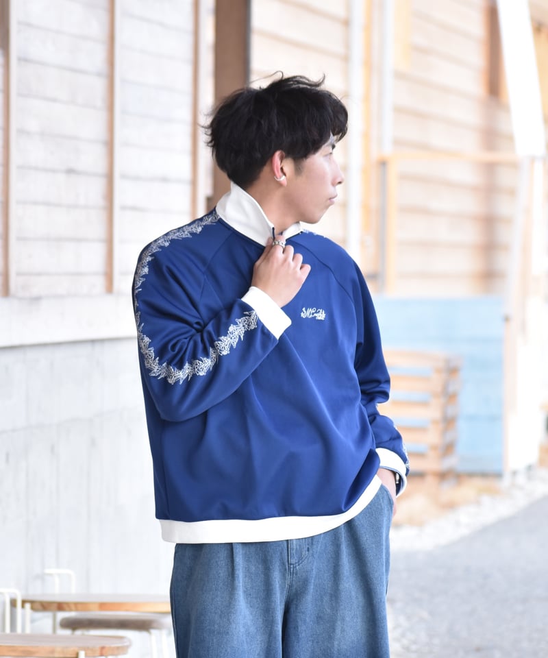 花柄刺繍ハーフジップトラックジャケット【NAVY】 | Mr.Creape 花柄刺繍ハーフジップトラックジャケット【NAVY】 | Mr.Creape