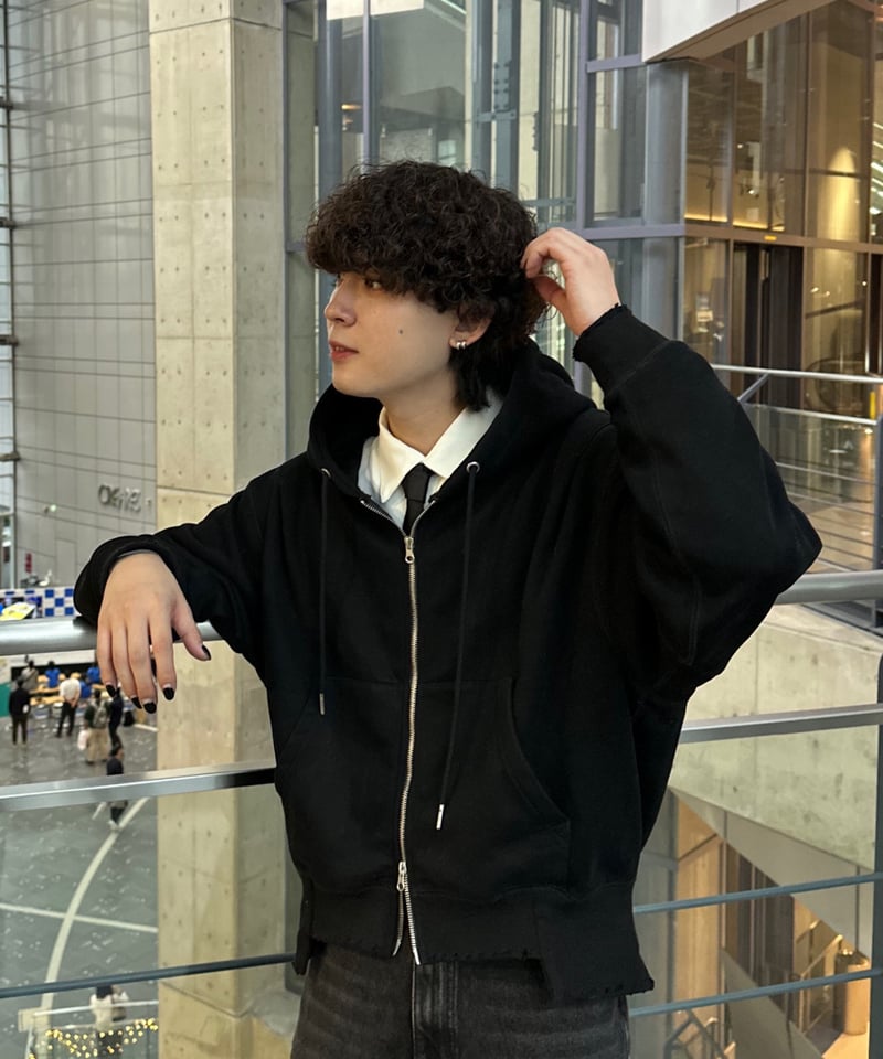 短丈断ズレダメージフルジップパーカー【BLACK】 | Mr.Creape