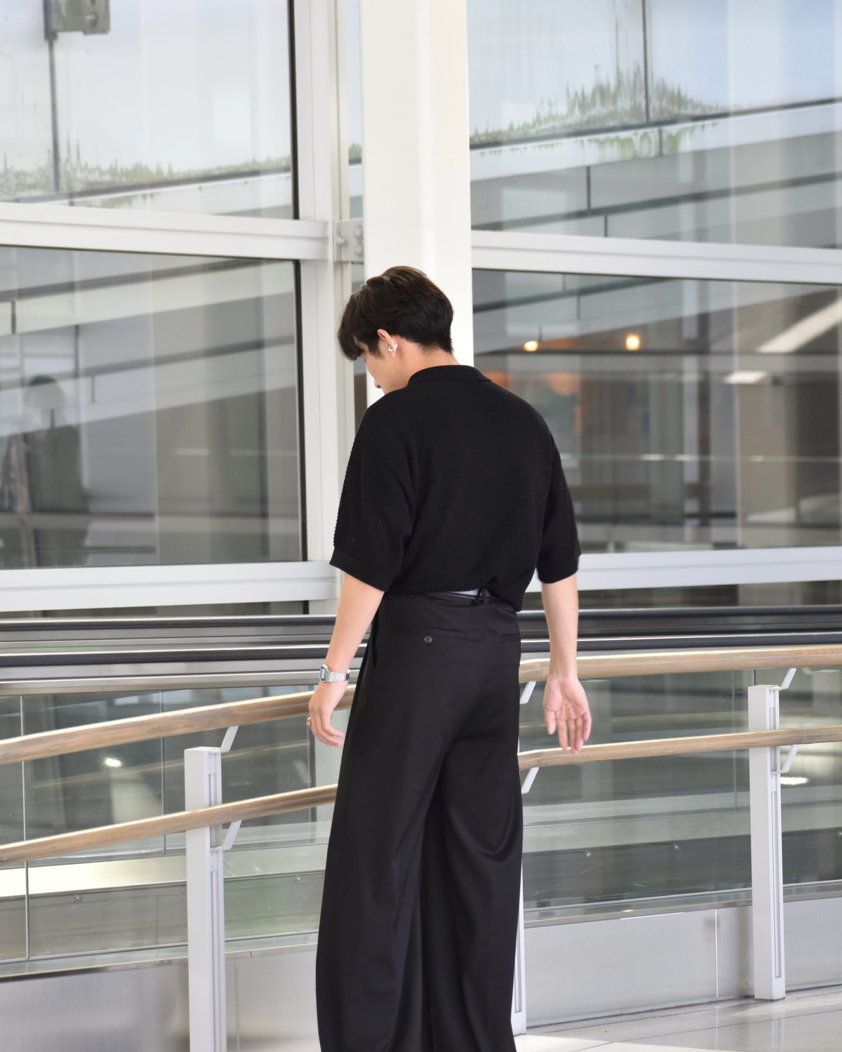 透かし編みグラデーションニットポロ【BLACK】 | Mr.Creape 透かし編みグラデーションニットポロ【BLACK】 | Mr.Creape