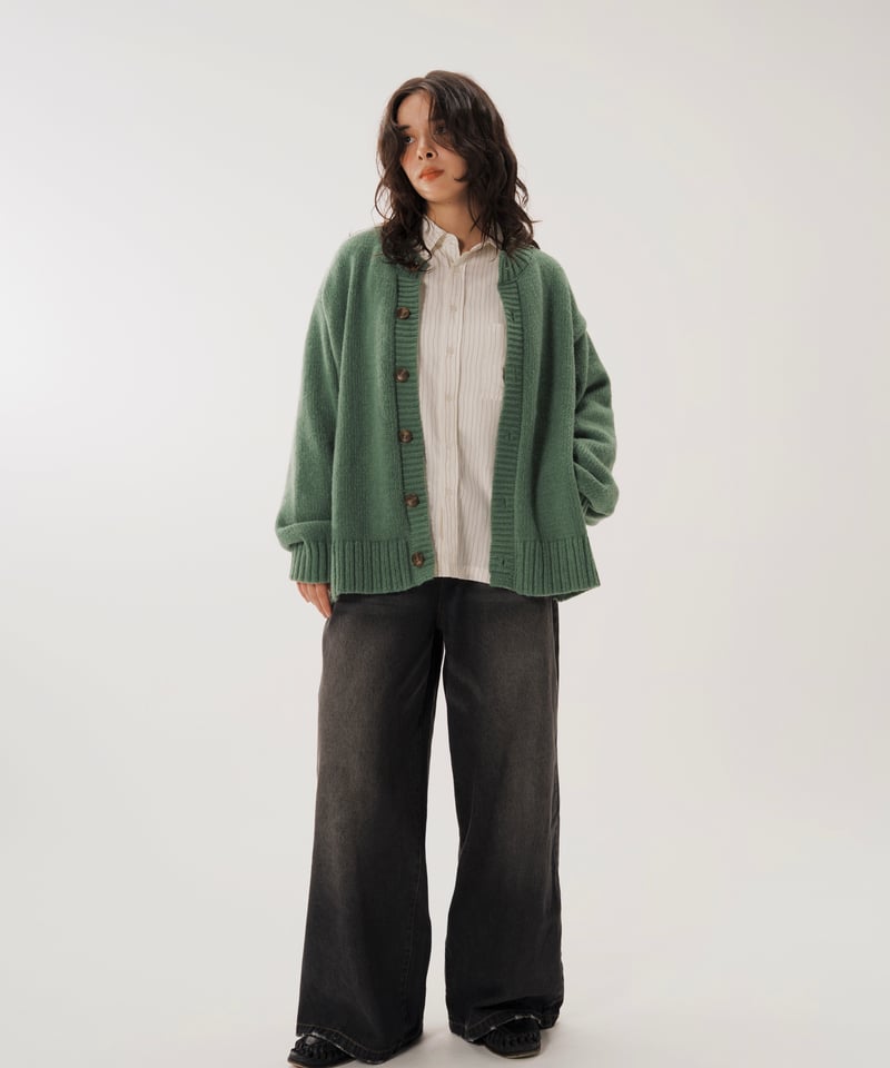 Mr.Creape クルーネックカーディガン Crew Neck Cardigan【GREEN】 | Mr.Creape