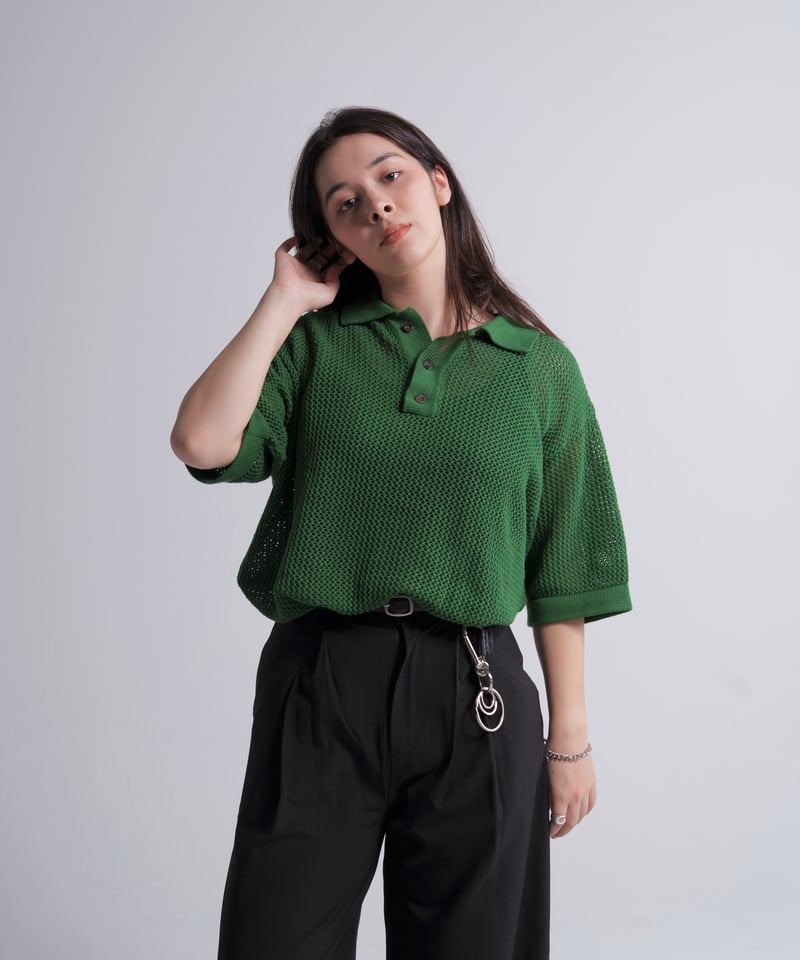 open knit polo【GREEN】 | Mr.Creape