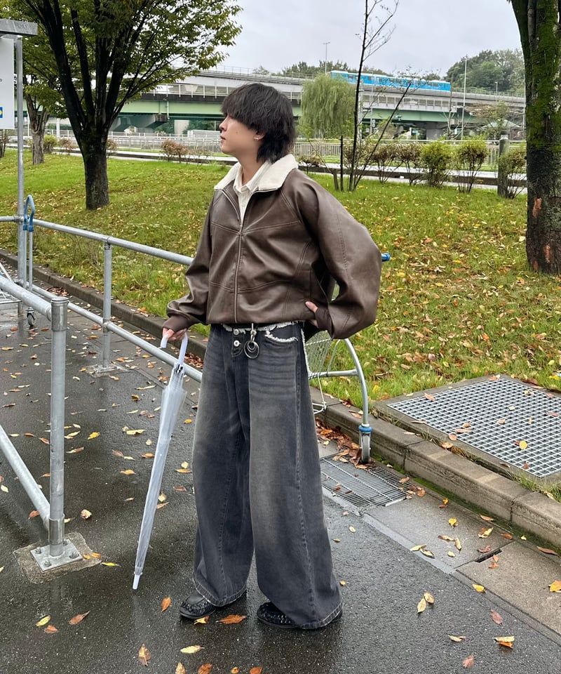 Vintage Washed Fringe Wide Denim Pants【BLACK】 |