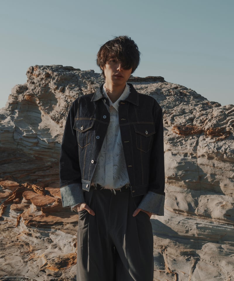 Mr.Creape 短丈ロールアップデニムジャケット 短丈ロールアップデニムジャケット【BLUE】 | Mr.Creape