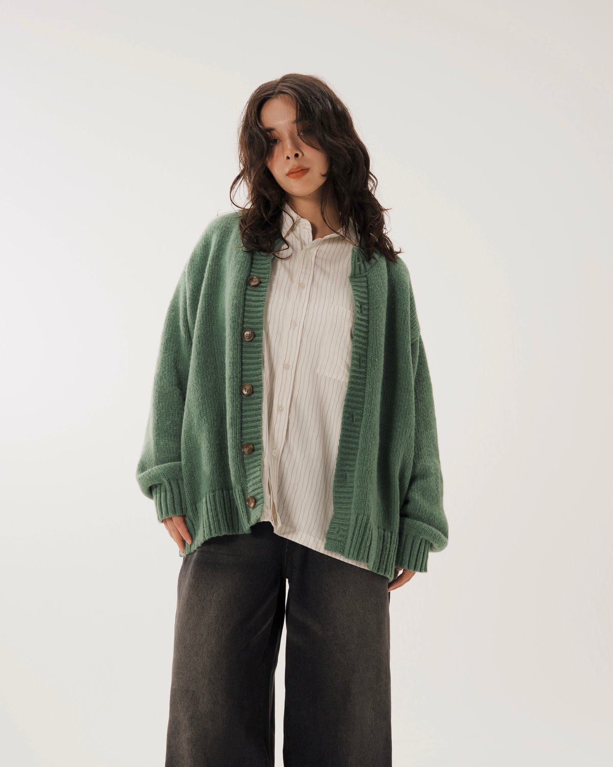 Mr.Creape クルーネックカーディガン Crew Neck Cardigan【GREEN】 | Mr.Creape
