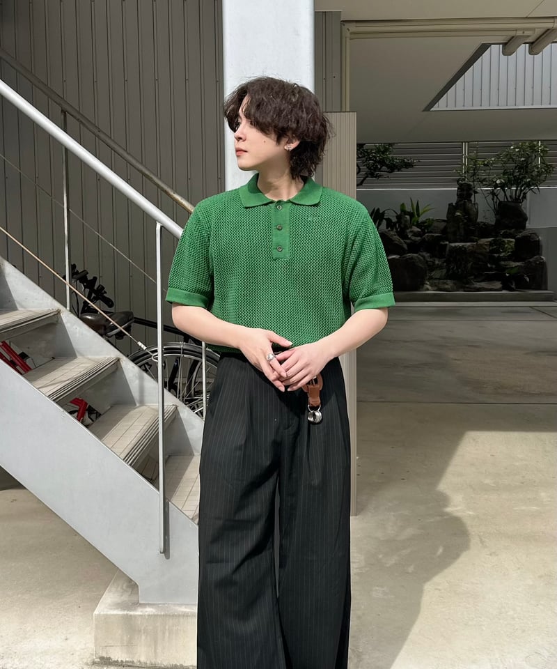 open knit polo【GREEN】 | Mr.Creape