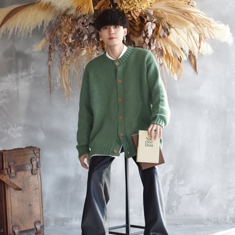 Mr.Creape クルーネックカーディガン Crew Neck Cardigan【GREEN】 | Mr.Creape