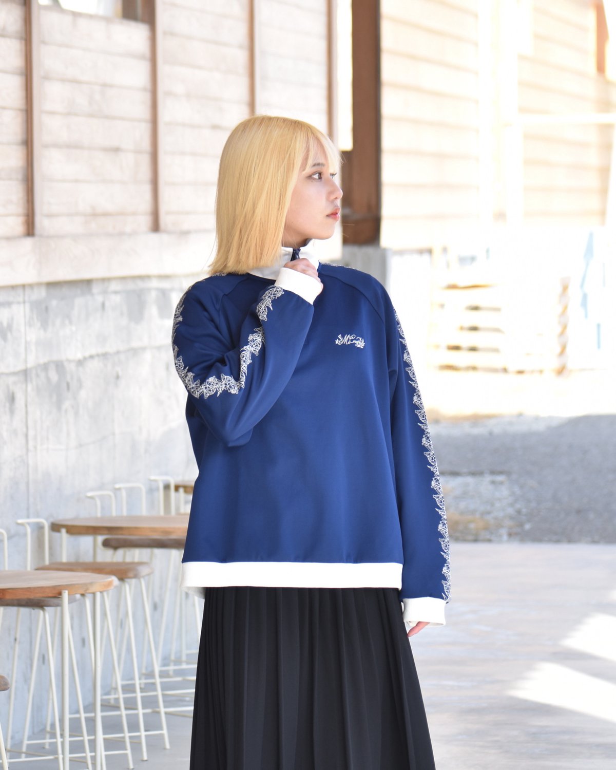 花柄刺繍ハーフジップトラックジャケット【NAVY】 | Mr.Creape 花柄刺繍ハーフジップトラックジャケット【NAVY】 | Mr.Creape