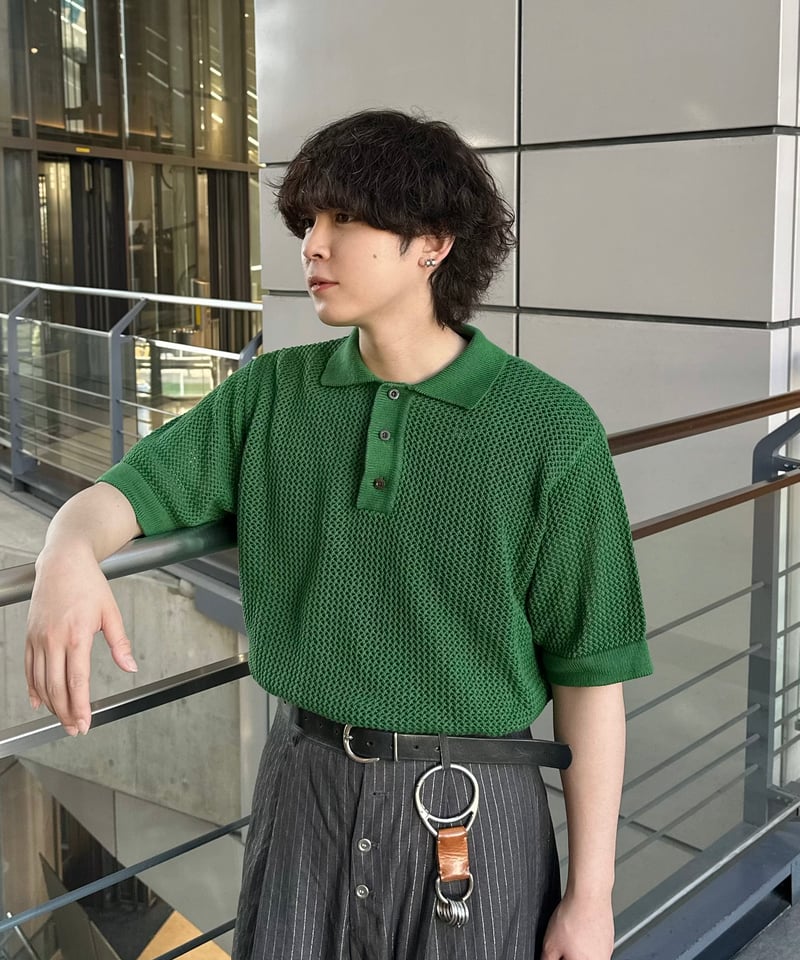 open knit polo【GREEN】 | Mr.Creape