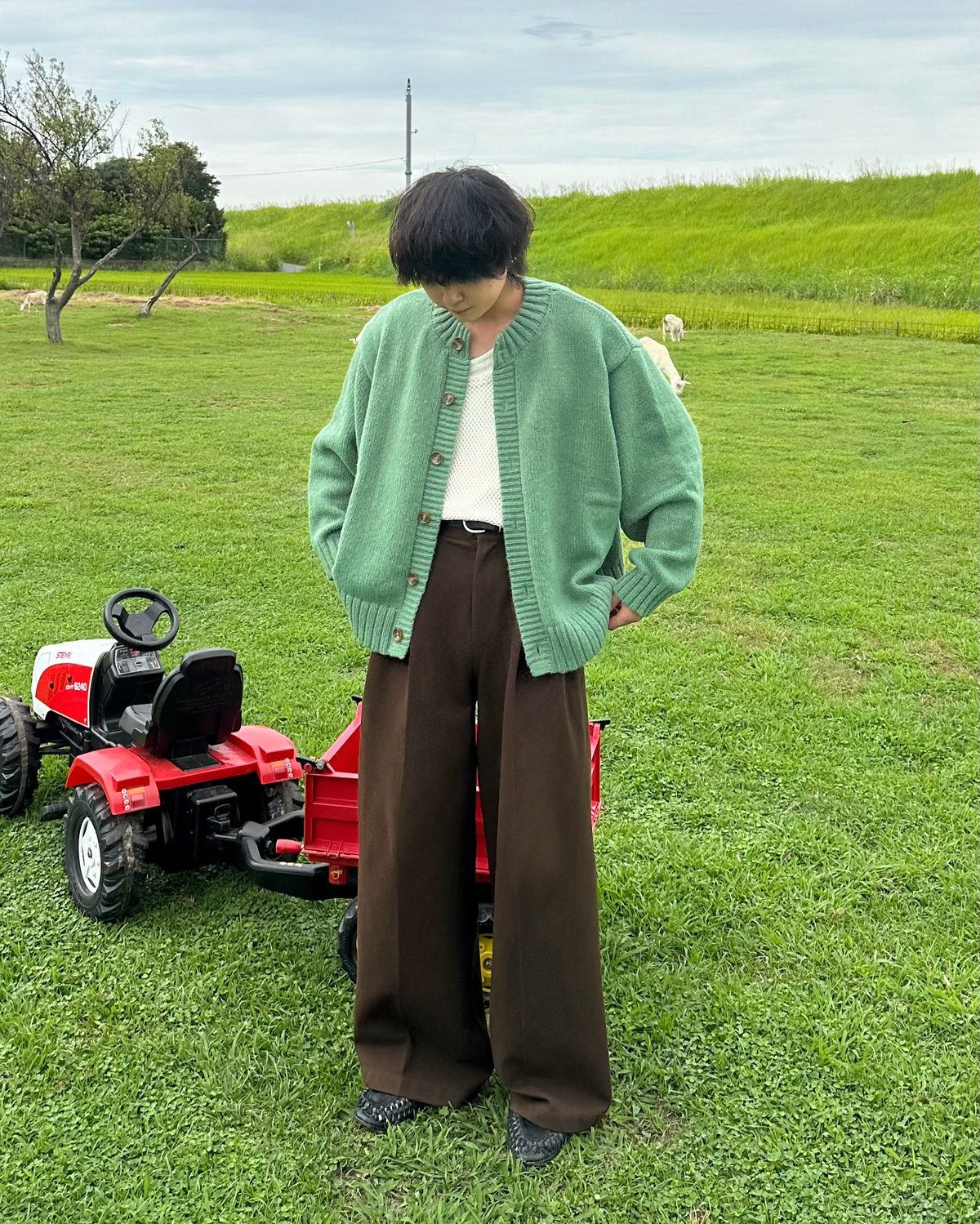 Crew Neck Cardigan【GREEN】 | Mr.Creape