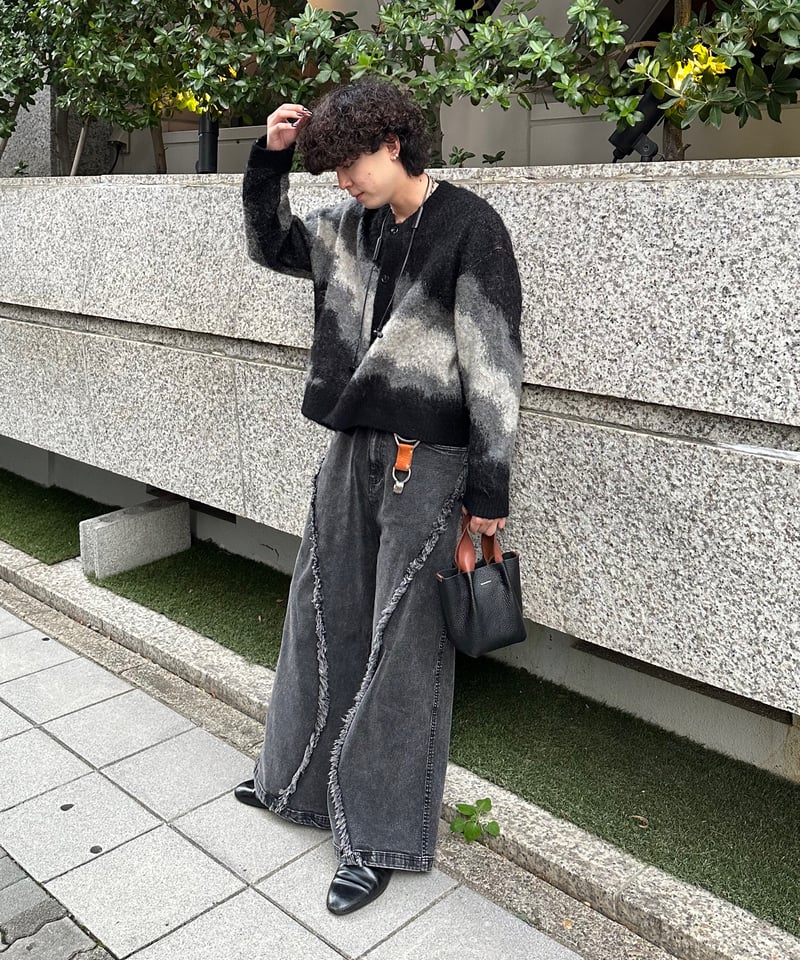 短丈モヘアグラデーションカーディガン【BLACK】 | Mr.Creape 短丈モヘアグラデーションカーディガン【BLACK】 | Mr.Creape