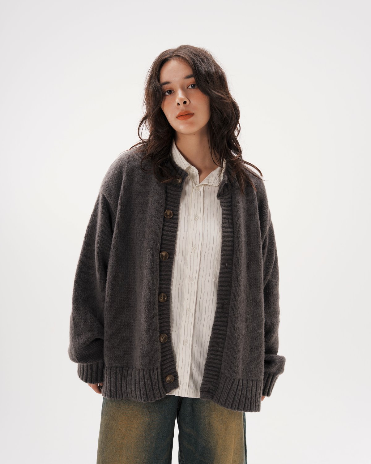 Crew Neck Cardigan【GRAY】 | Mr.Creape