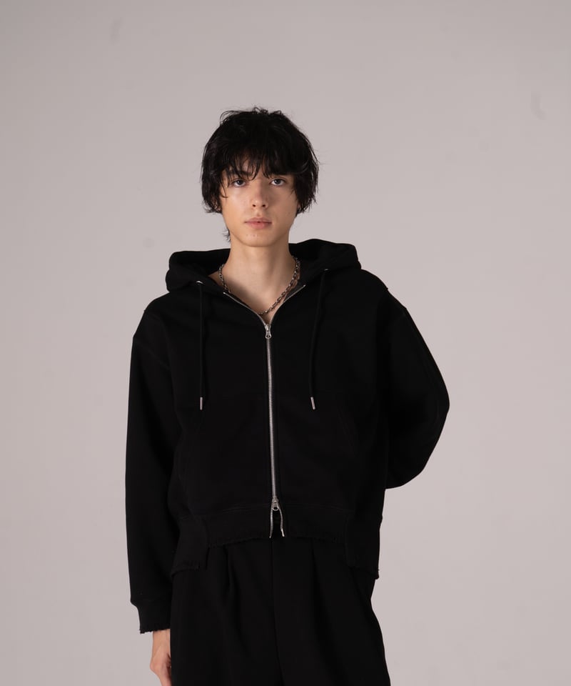 短丈断ズレダメージフルジップパーカー【BLACK】 | Mr.Creape